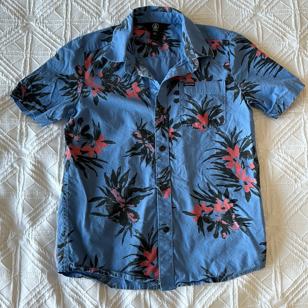 VOLCOM | Boys Hawaiian Button Up Cotton Shirt | Size Small or 8Y